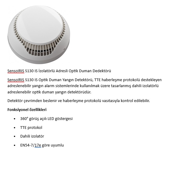 SensoIRIS S130 IS İzolatörlü Adresli Optik Duman Dedektörü